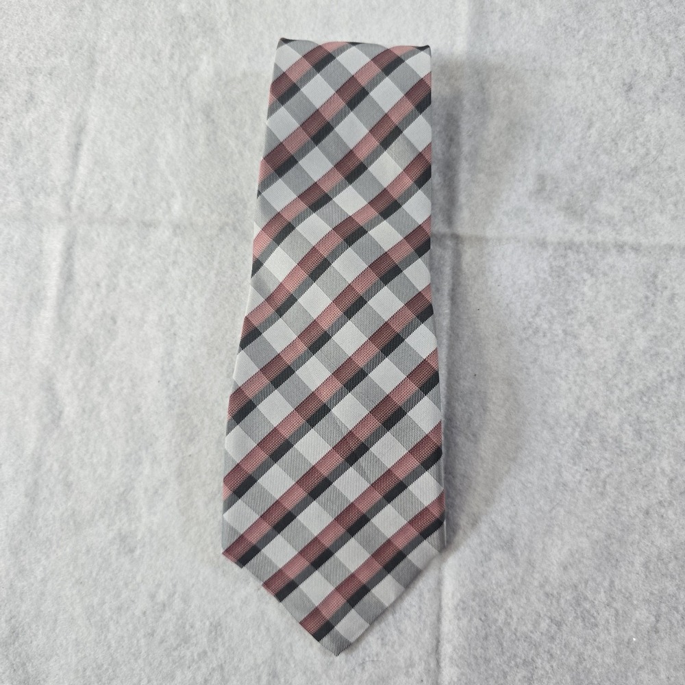 Giorgio Armani Tie Made In Italy Pink‎ Gray Black Plaid Check Silk Necktie